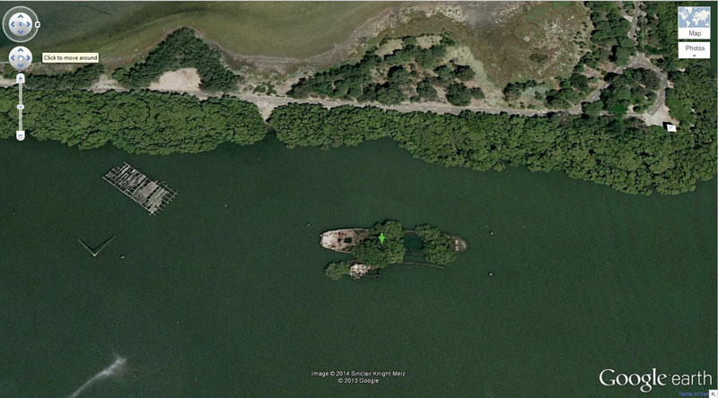 Shipwrecked SS Ayrfield with Trees -33.836379, 151.080506 Homebush Bay, Sydney, Australia